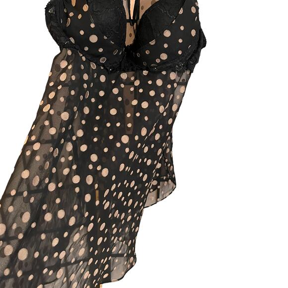 Belle Nuit Polka Dot Sheer Black Nightgown Intimates Sz Large - Picture 6 of 7